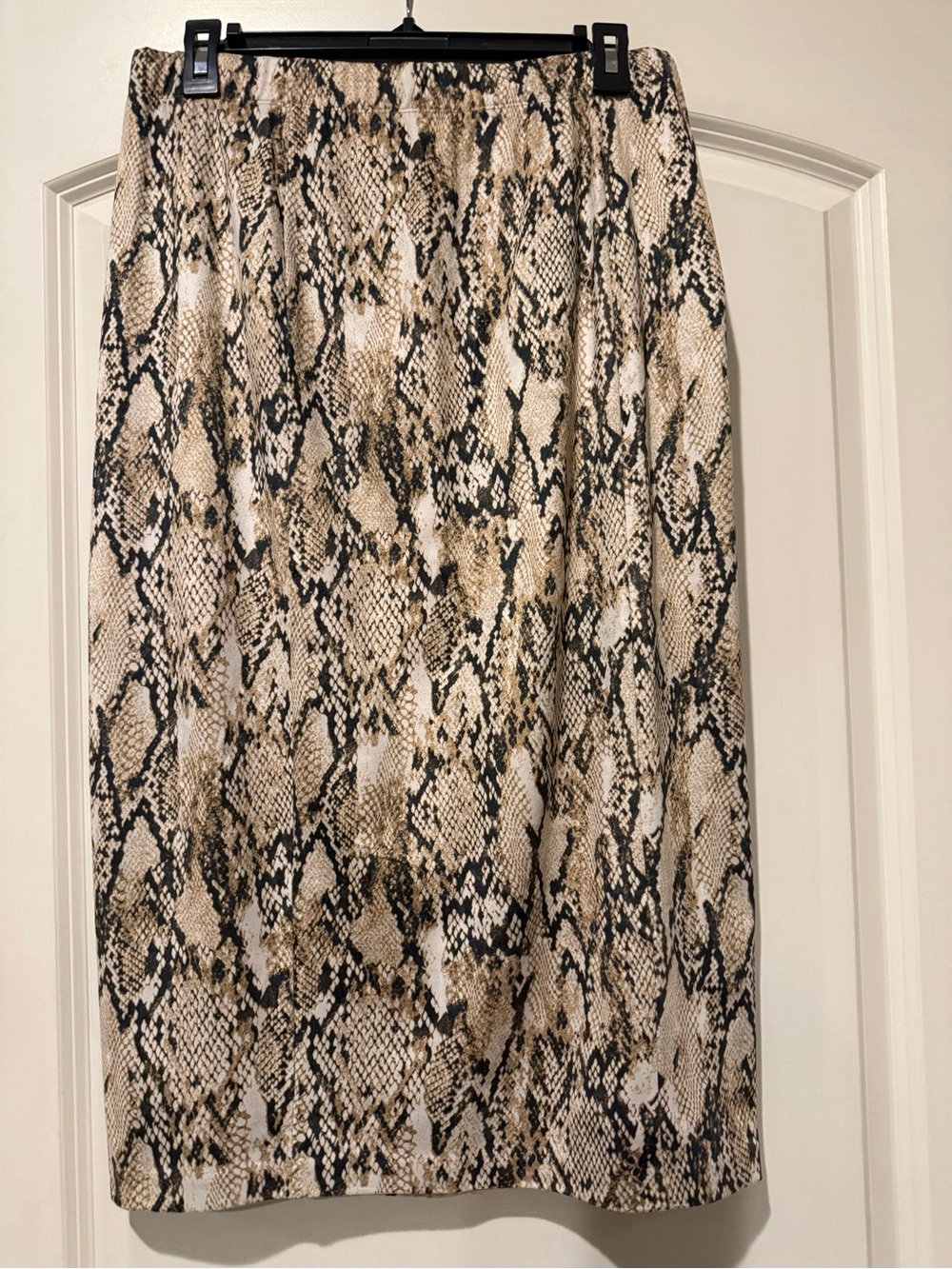 Susan Graver Snake-Print Midi Skirt in Beige and Black